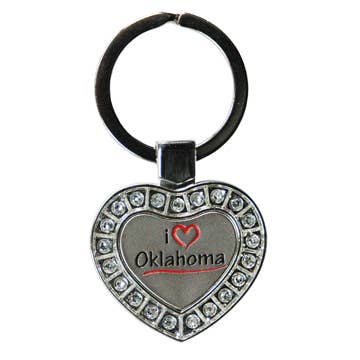 Oklahoma Keychain Metal Heart I Luv for wholesale by Jenkins Enterprises