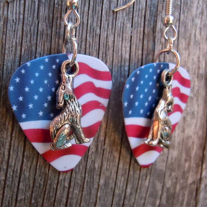 Simply Raevyn - Wholesale Dangle Earrings - Wolf Charm Guitar Pick Earrings5