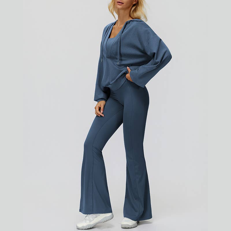 WONDERXFANS – wholesale Activewear set – Women′s – V-neck jacket+Sports tank top+High-waisted pleated back pant16