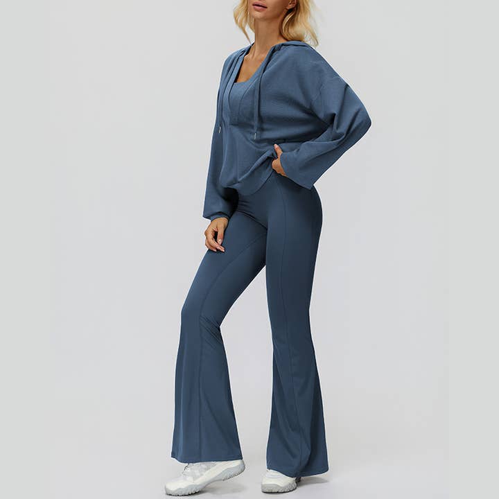 WONDERXFANS – wholesale Activewear set – Women′s – V-neck jacket+Sports tank top+High-waisted pleated back pant16