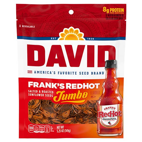 Grandpa Joe's Candy Shop - Wholesale Seeds/Kernels - David Sunflower Seeds, Frank's RedHot, 5.25oz, 12ct