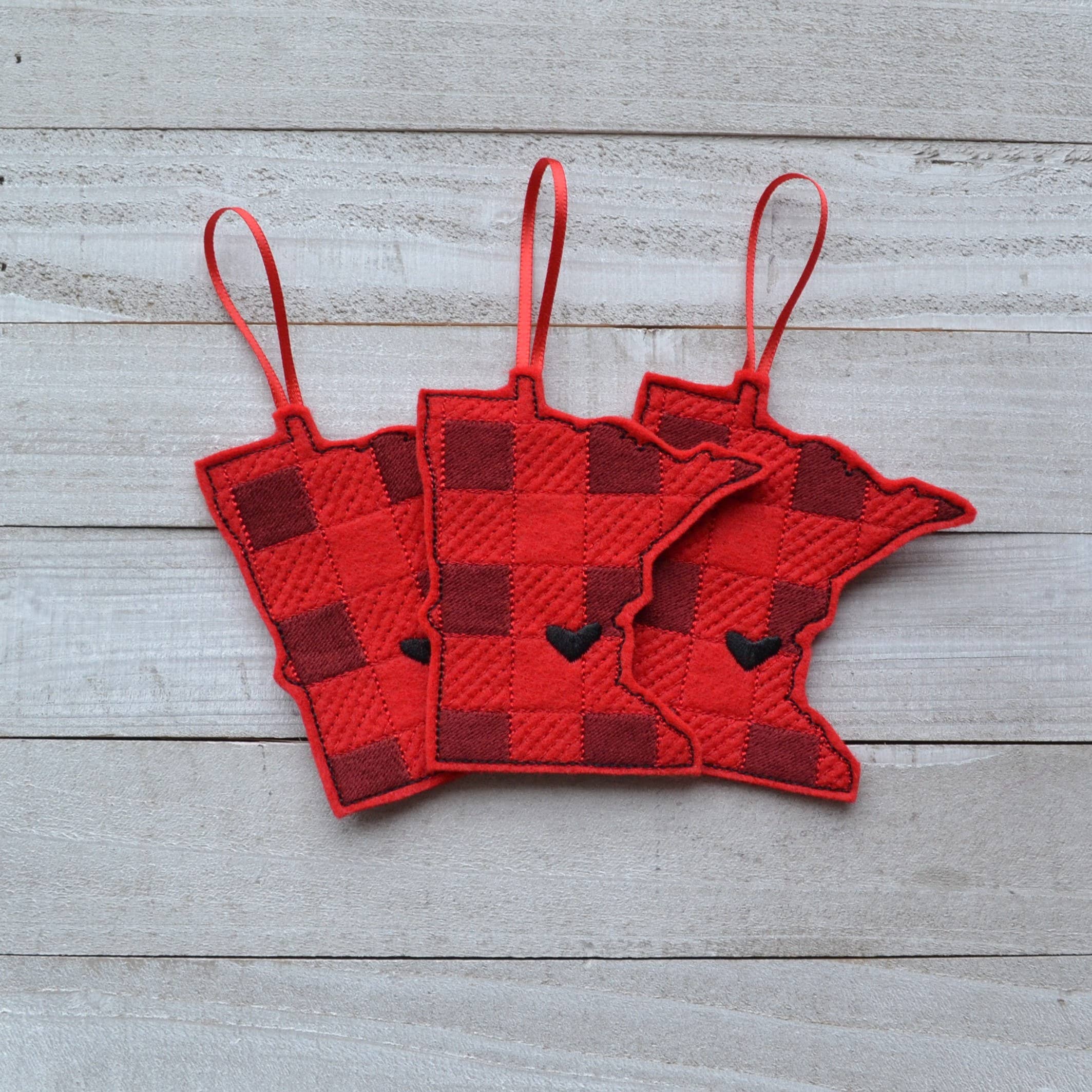 SewMuchMoreStore - Wholesale Ornament - State Red Buffalo Plaid Embroidered Felt Ornament - Holiday3