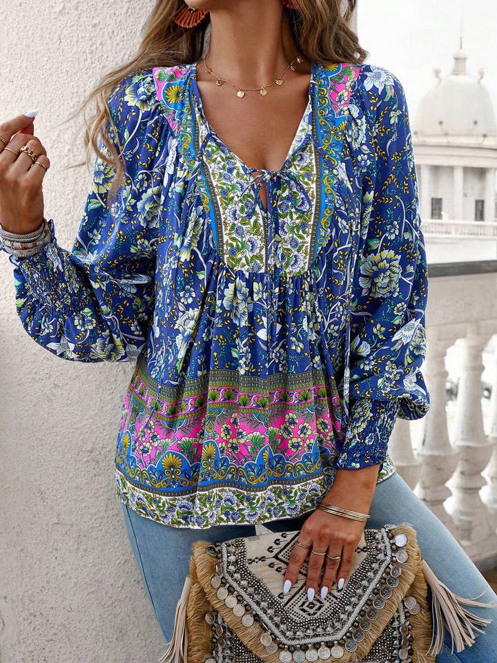 world apparel - Wholesale Blouse - Women's - 2025 NEW Bohemian Rhapsody Resort Chic Print Top44