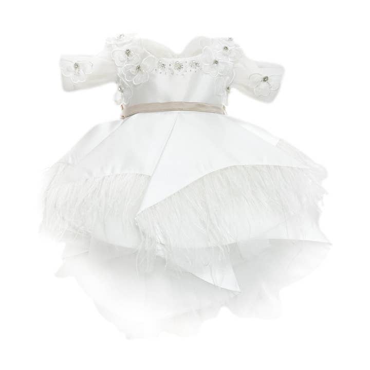 Robe de Cérémonie Constanza Blanche avec Nœud Champagne pour la vente par Petite Maison Kids