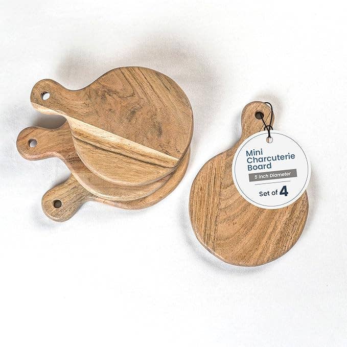 Round Paddle Server Small Acacia, Natural 7"x5" Set of 4 for wholesale by The Fine Living Company