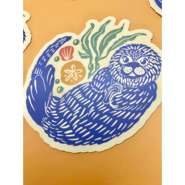 Melissa Pothier Art - Wholesale Sticker - Otter Sticker, Sea Otter, Marine Animal, Seashell, Ocean1