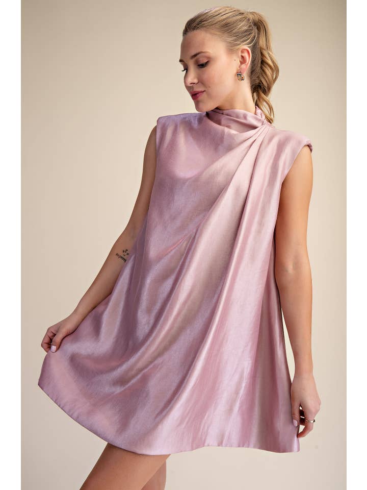 Glam - Wholesale Dress - Women's - Sleeveless Shoulder Pad Gathered Detail Mini Dress8