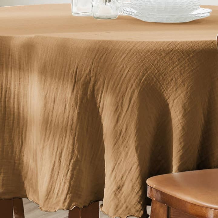 Housse De Rêve - Wholesale Tablecloth - Round tablecloth 180x180 cm Cotton Gauze Camel1