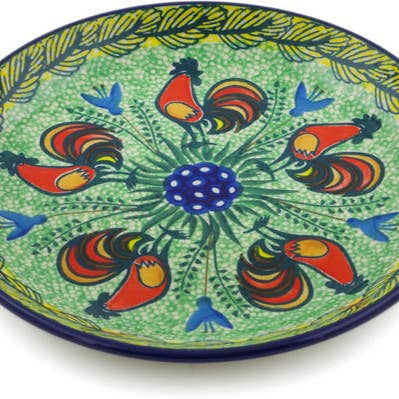 Dessert Plate 8" Rooster Parade Theme UNIKAT for wholesale by Polmedia Polish Pottery