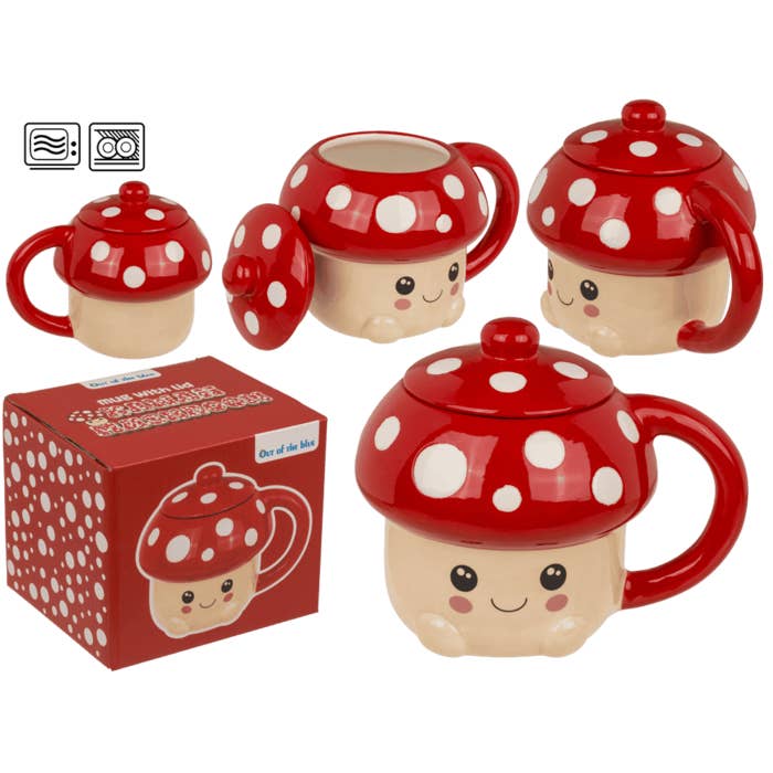 Out of the blue KG - Wholesale Coffee Mug - Mug, Kawaii Mushroom, with lid, 13 x 11,5 cm,