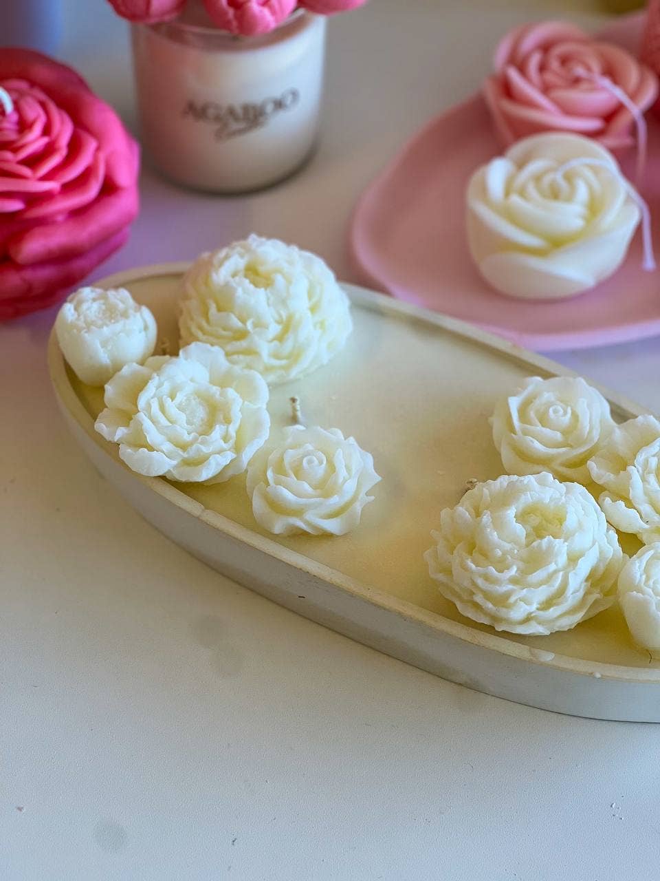 Agaboo Candle - Wholesale Jar/Filled Candle - Oval Floral Candle in Gypsum Vessel 1 1/4x11in2