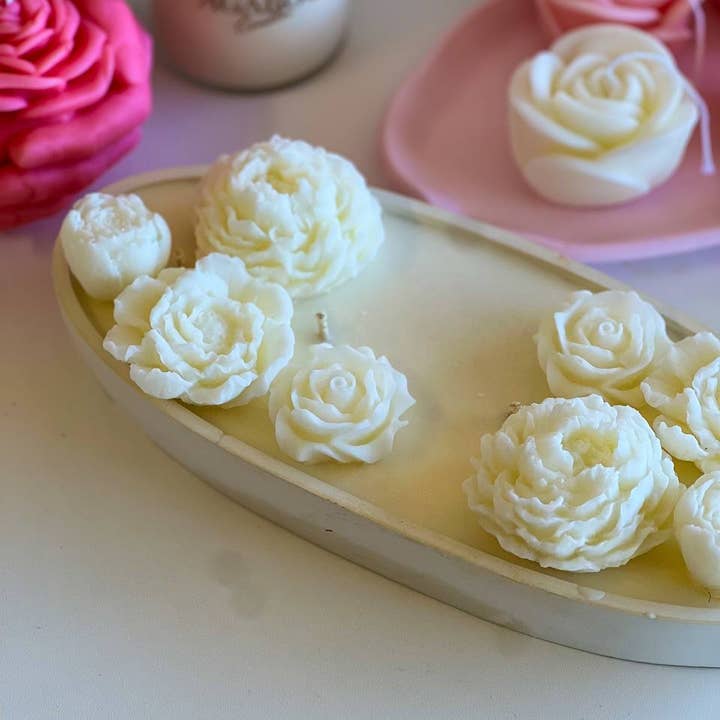 Agaboo Candle - Wholesale Jar/Filled Candle - Oval Floral Candle in Gypsum Vessel 1 1/4x11in2