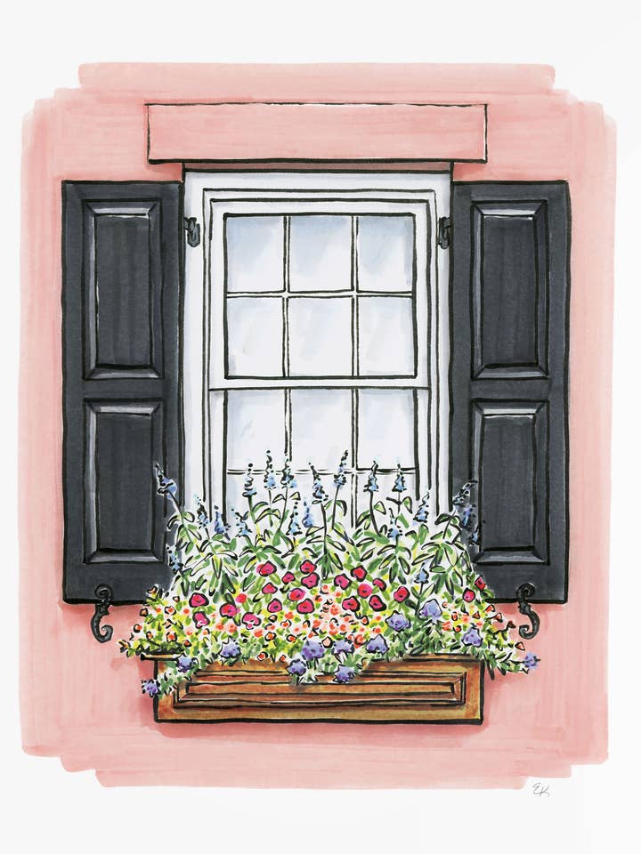 Flower Box Print of Mauve House with Wood Flower Box for wholesale by Texture Design Co