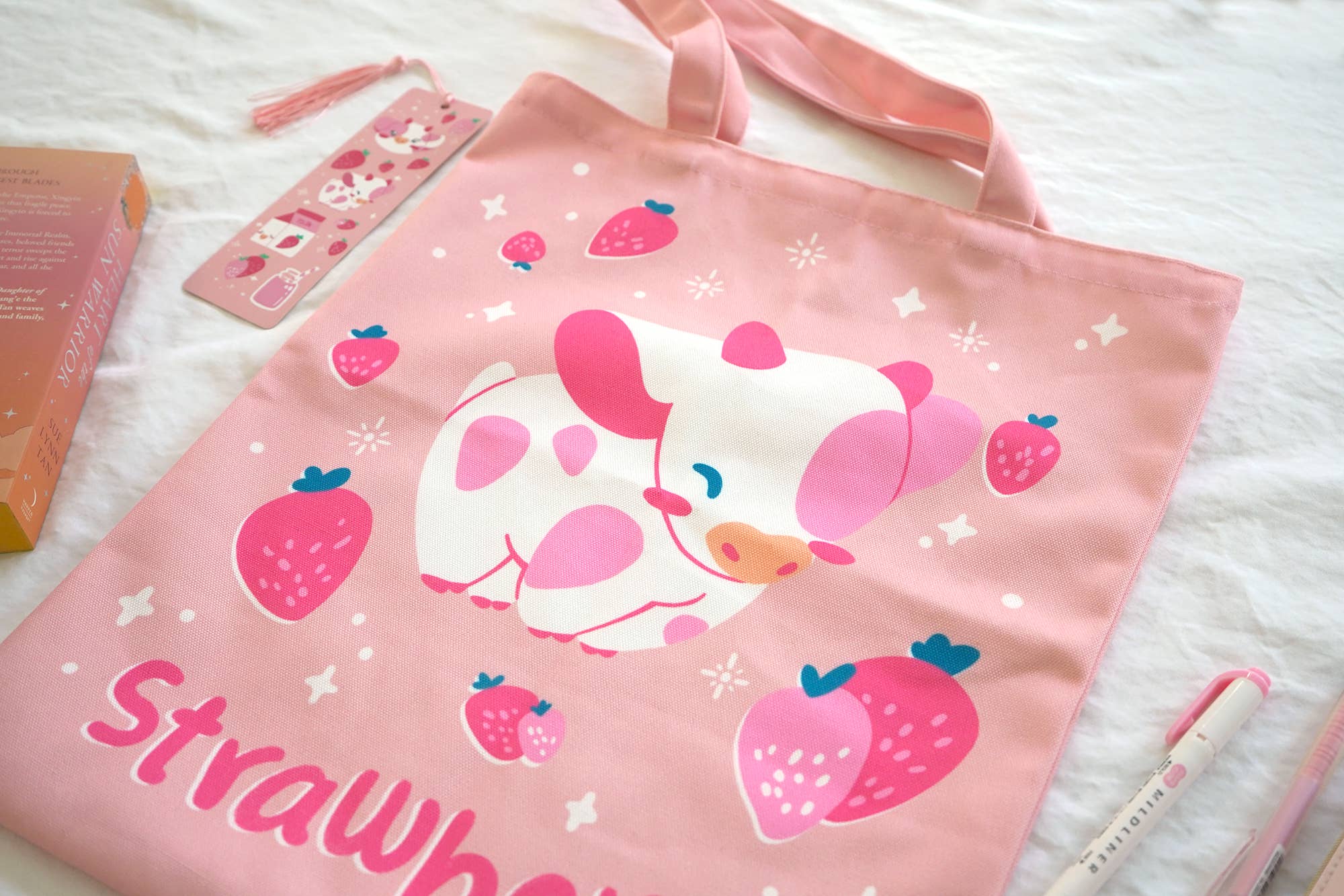 The Moonborn - Wholesale Tote Bag - Women's - Strawberry Pink Cow Tote Bag2