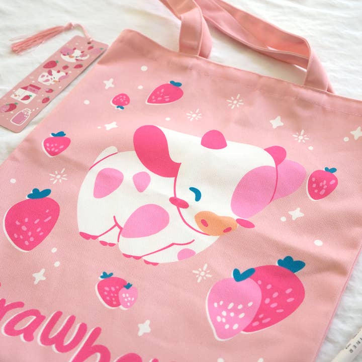 The Moonborn - Wholesale Tote Bag - Women's - Strawberry Pink Cow Tote Bag2