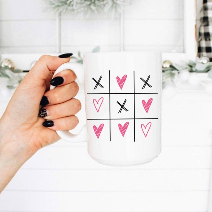 Tazza in ceramica «Tic Tac Toe» per San Valentino, 325 ml per la vendita all'ingrosso da parte di Boho Sips