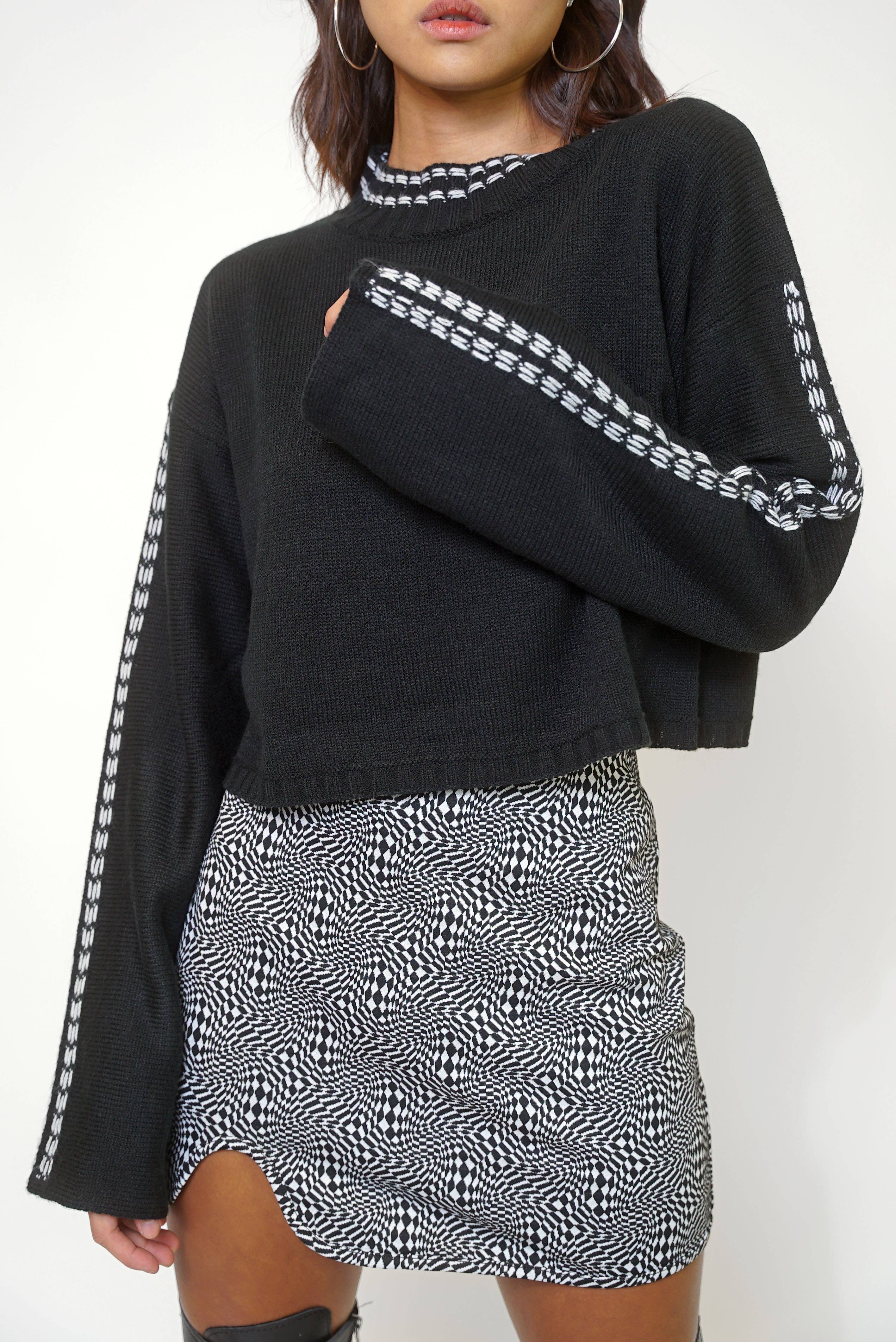 Sweet Rain - Wholesale Knit Sweater - Women's - Stitch Detailing Crew Neck Sweater2