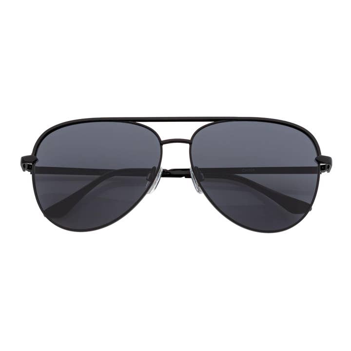 KEY - Oversize Large Flat Lens Metal Aviator Sunglasses Black Smoke Lens for wholesale by Morspecs