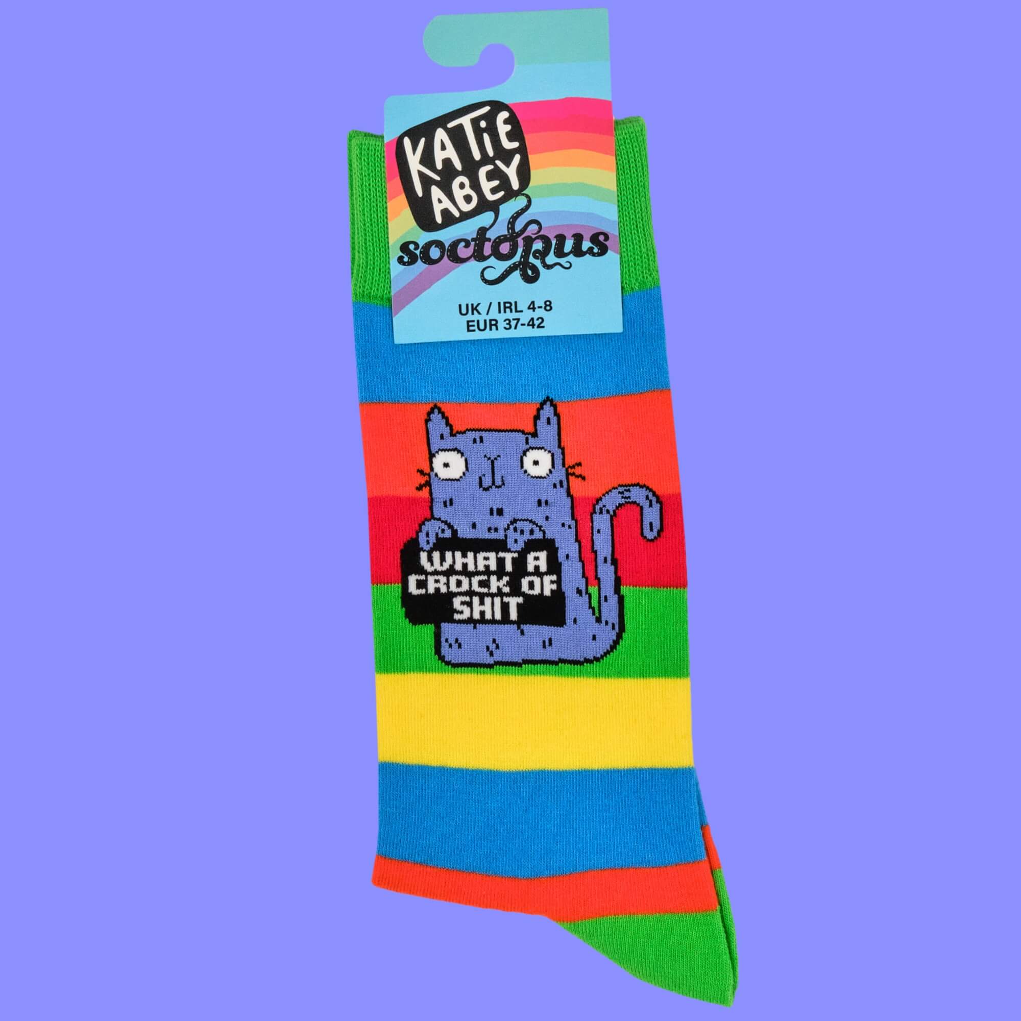Katie Abey - Wholesale Socks - Unisex - Sweary Cat Crock of Sh*t Rainbow Socks1
