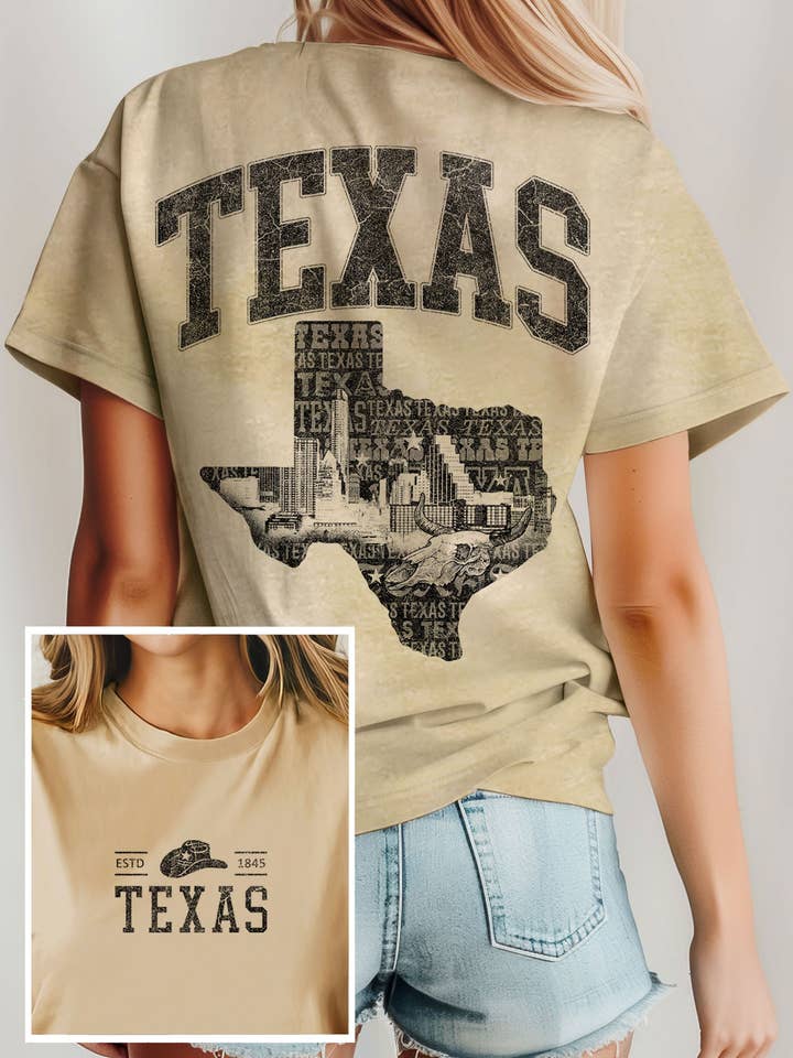 TEXAS STATE FRONT&BACK GRAPHIC TSHIRTS for wholesale by Rustee Clothing