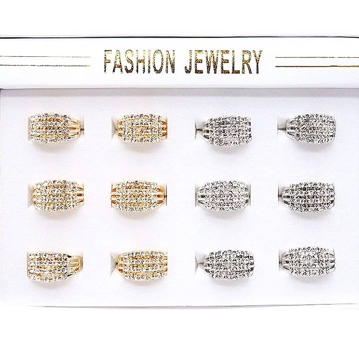 Diacly - Wholesale Multi-Stone Ring - 12pk Four Lines Rhinestone Bling Rings