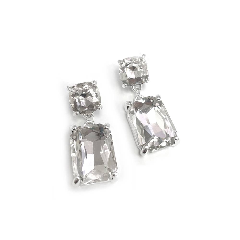 StarryNYC - Wholesale Dangle Earrings - Double Square Linked Crystal Glass Dangle Earrings25
