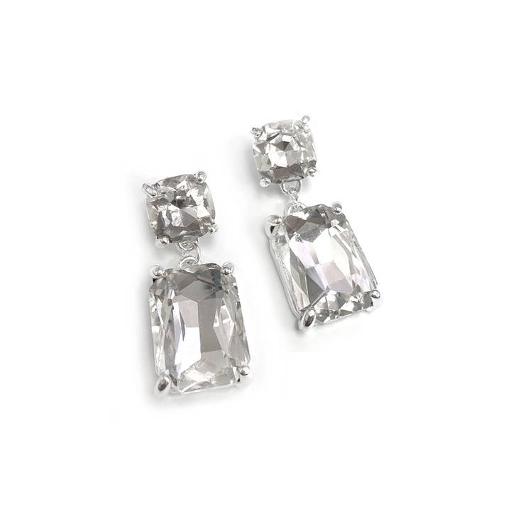 StarryNYC - Wholesale Dangle Earrings - Double Square Linked Crystal Glass Dangle Earrings25