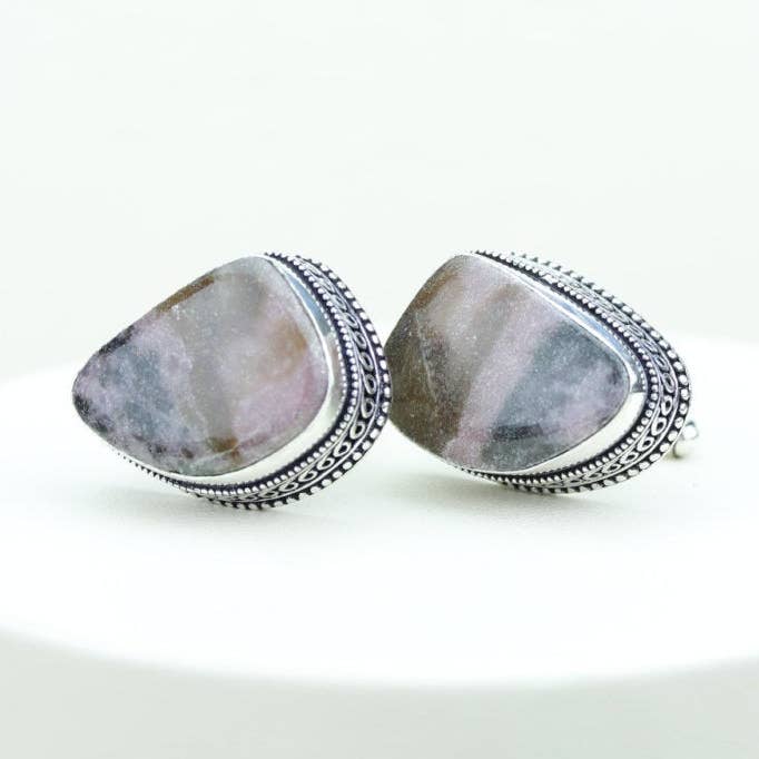 Rhodonite Sterling Silver Cufflinks for wholesale by SARAH DESIGNS JEWELRY