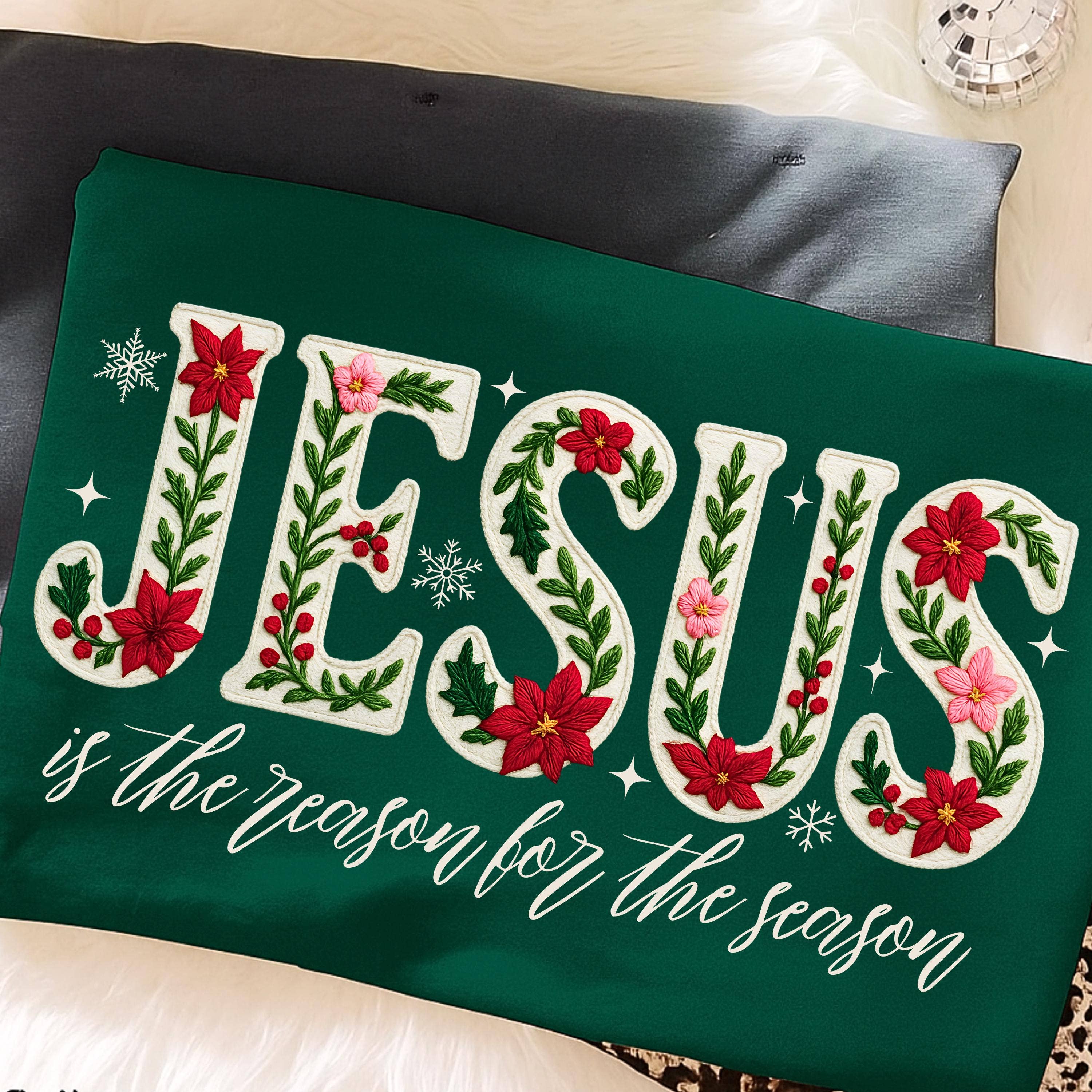 NVC Ecommerce LLC - Wholesale T-Shirt (Graphic) - Women's - Faux Yarn Crochet Jesus Shirt, Christian Christmas Sweater1