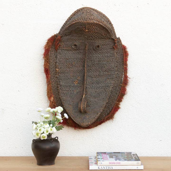 Máscara de Ñame Antigua Grande de Ratán Tejido para venta al por mayor de De-cor