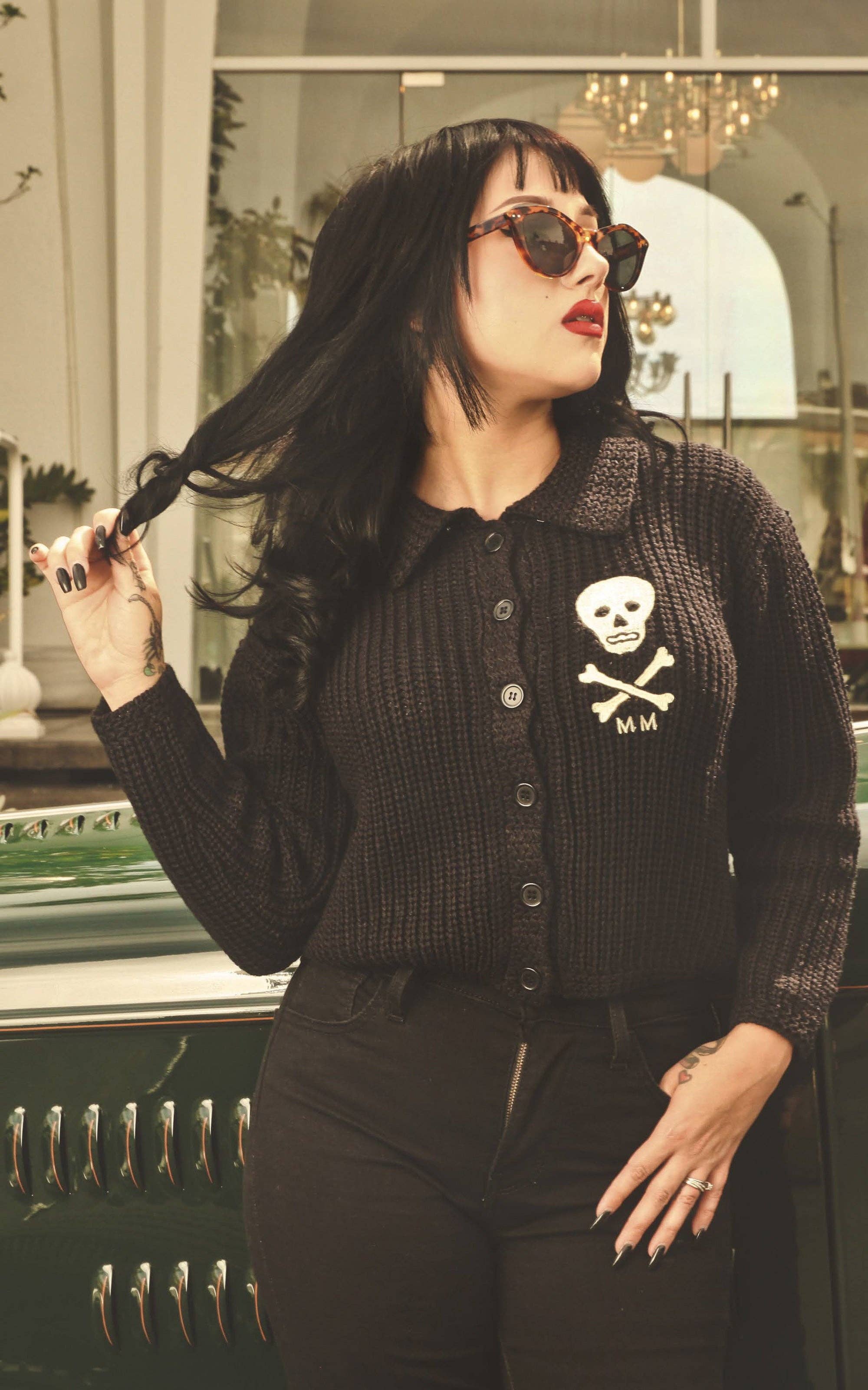 Mischief Made – Pulôver - Mulher por atacado – Camisola Collared MM Skull MN Cropped em Preto3