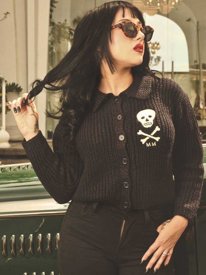 Mischief Made – Pulôver - Mulher por atacado – Camisola Collared MM Skull MN Cropped em Preto3