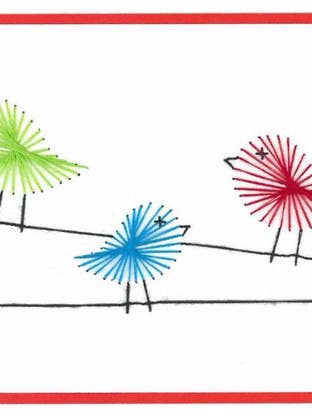 Vogels op een lijn - handgestikte wenskaart voor wholesale door Woven Dignity