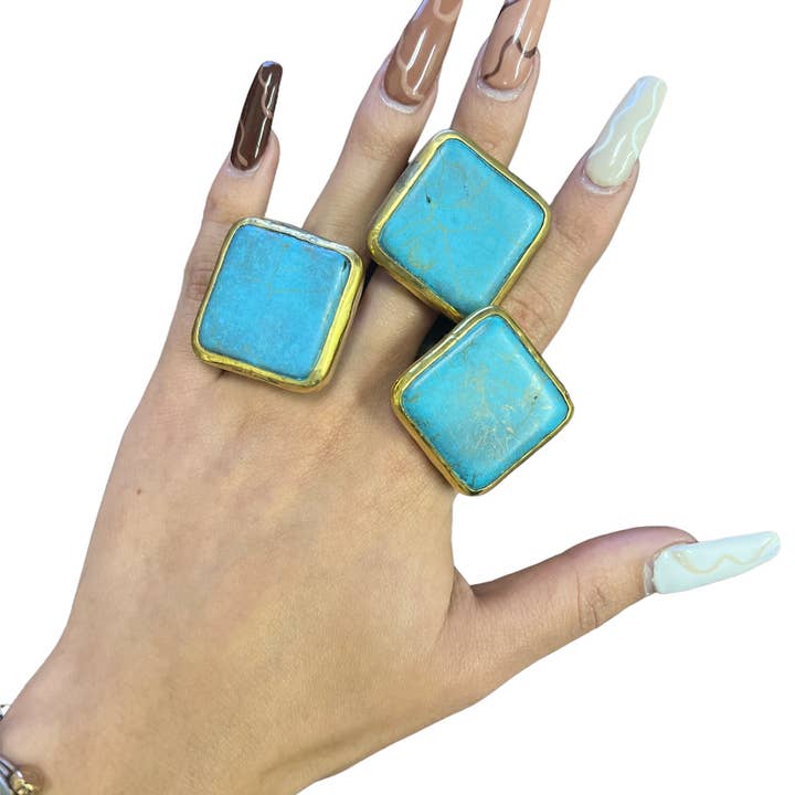 Harkiss Designs - Wholesale Single Stone/Solitaire Ring - Soldered Turq Indian Stone Ring Collection