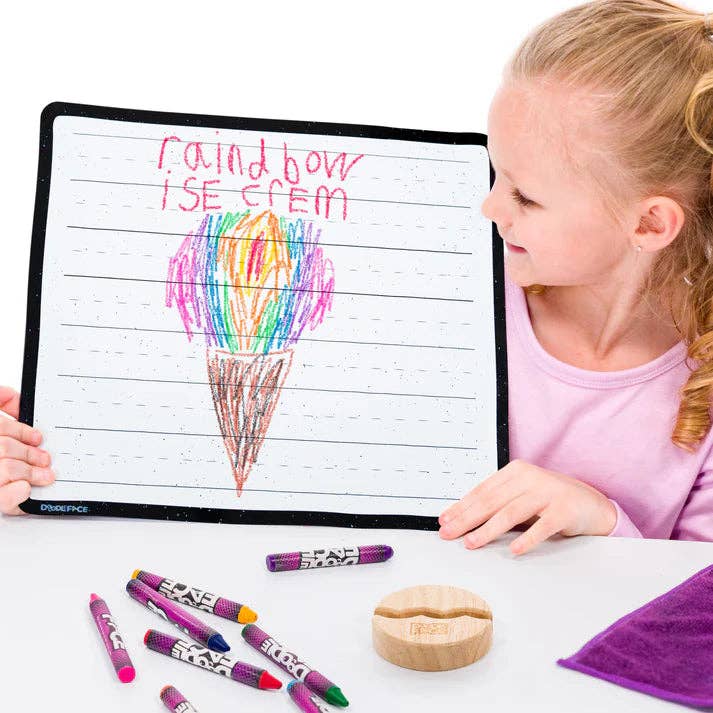 Rectangle Wipe-Away Crayon Board w/ Crayons. Mess-Free Dry-Erase for Kids Ages 2-8! Case of 12 for wholesale by Doodleface