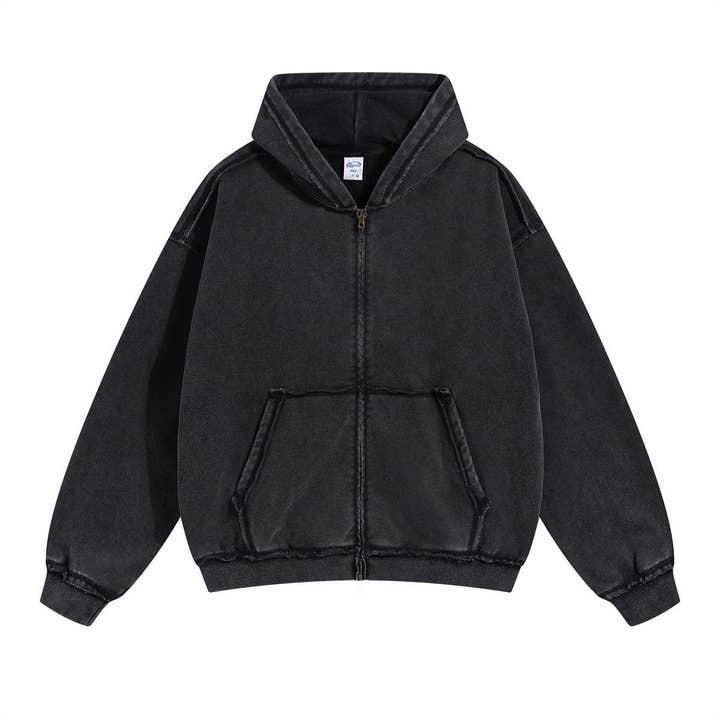Dipped Shop - Wholesale Hoodie - Women's - Washed Distressed Loose Casual Hooded Sweatshirt DPT251606