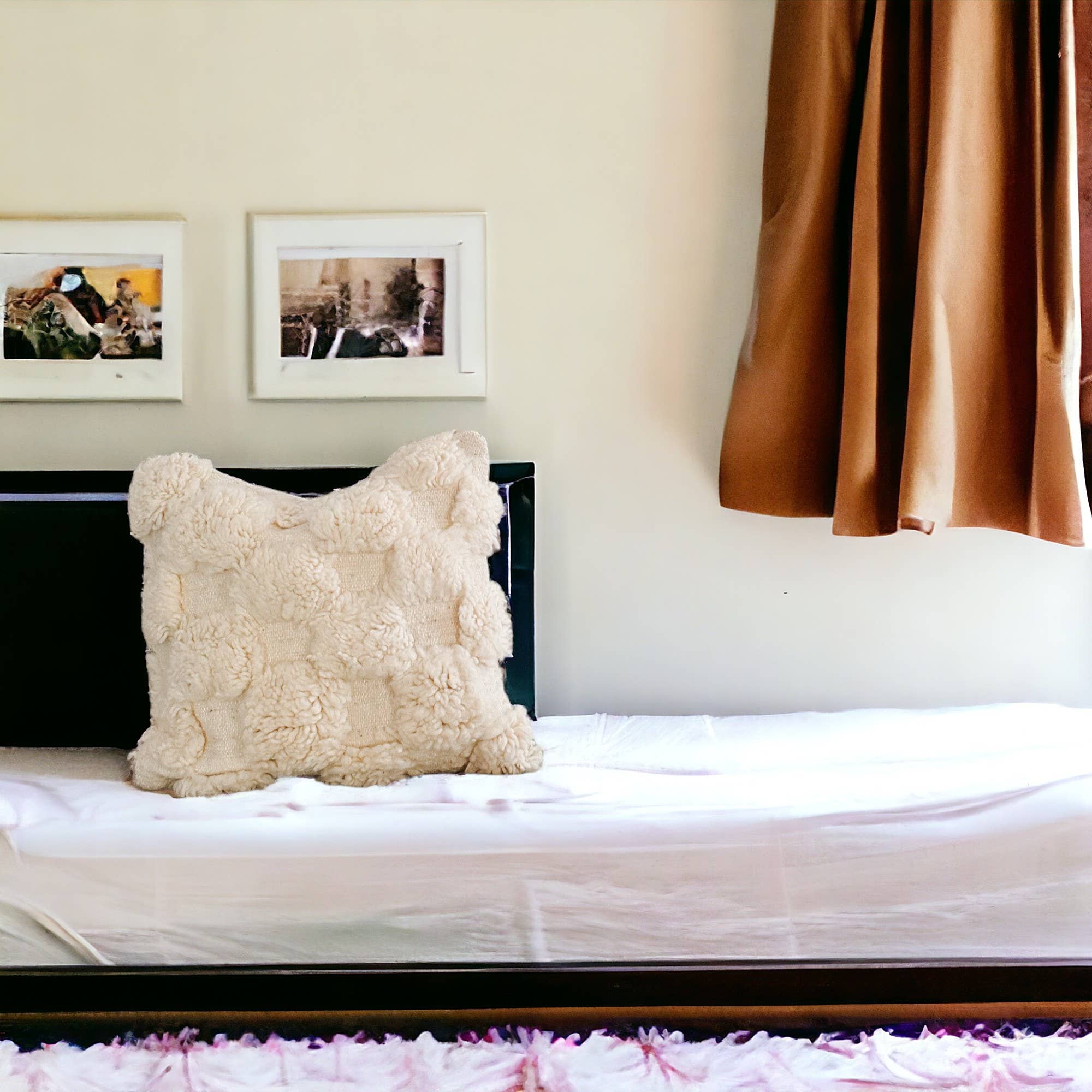 Berberwoolrug - Wholesale Throw Pillow Cover - Handcrafted White Checkered Beni Ourain Wool Pillow Cover