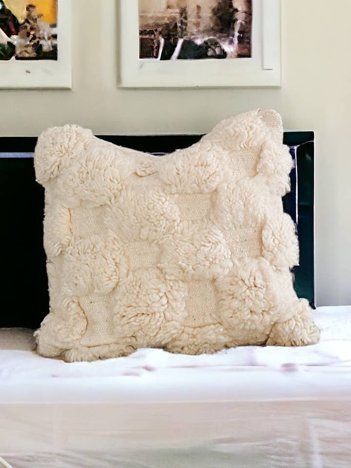 Handcrafted White Checkered Beni Ourain Wool Pillow Cover for wholesale by Berberwoolrug