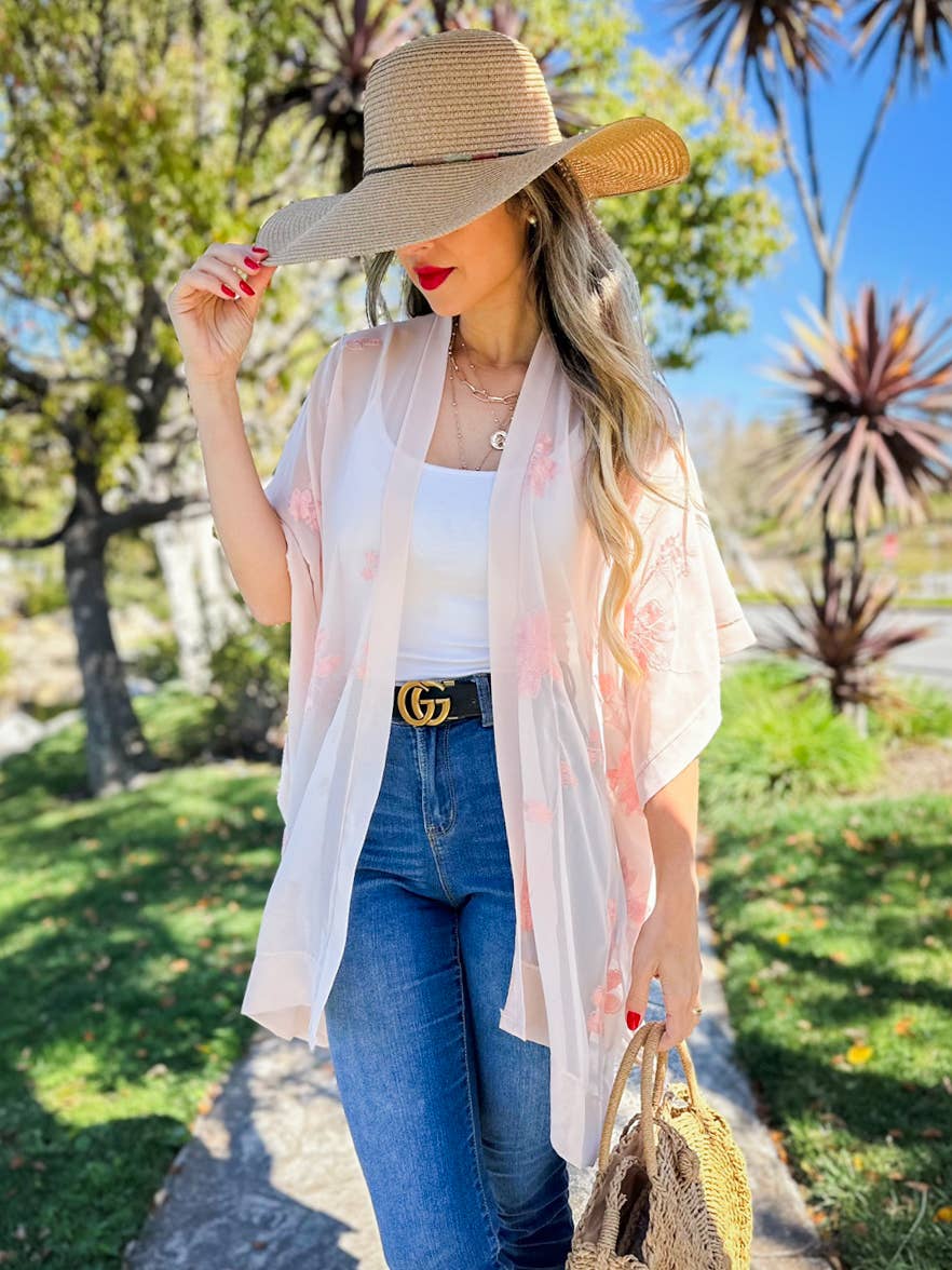 Fard à joues Cardigan kimono à broderies florales Blush Sheer en vente sur Faire3