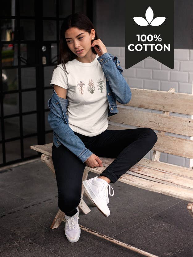 Three Flowers - 100% Cotton Minimalist Plant Tee Nature Tee for wholesale by Running With Wolves