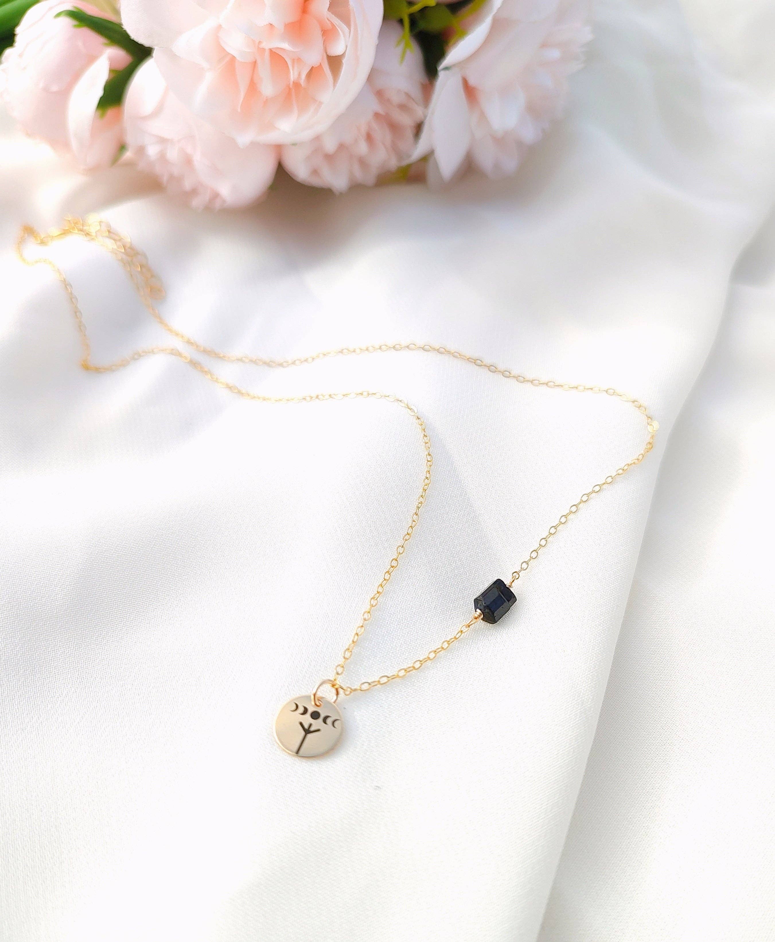 SEQAY - Wholesale Pendant/Charm Necklace - Rune moon phase necklace with raw black tourmaline stone3