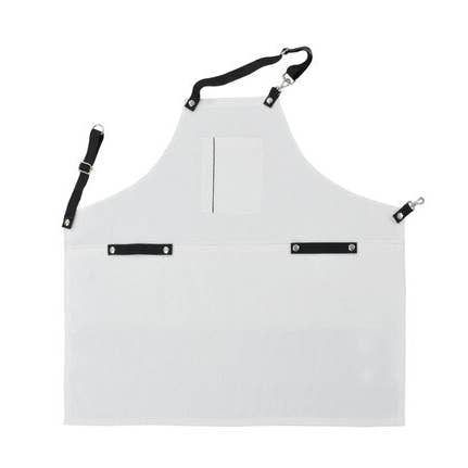 Hvid bomulds unisex forklæde med lommer for engroshandel hos Amore Beauté