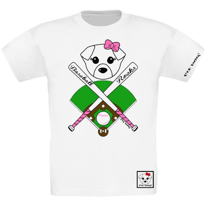 T-shirt à coupe droite pour fille, Baseball Rocks, Mi Dog pour la vente par MI DOG