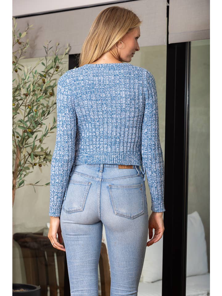 DENIM CABLE KNIT CROP SWEATER IBT15788 for wholesale on Faire3