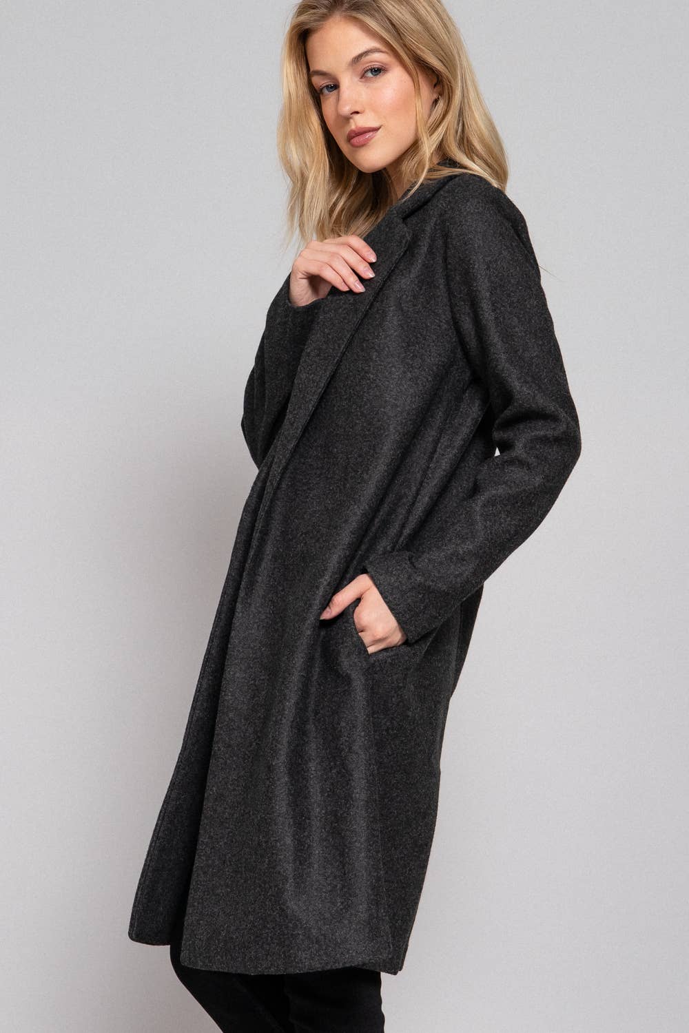 Active Basic | Active USA – wholesale Coat – Women’s – Long Sleeve Open Front Soft Felt Long Coat3