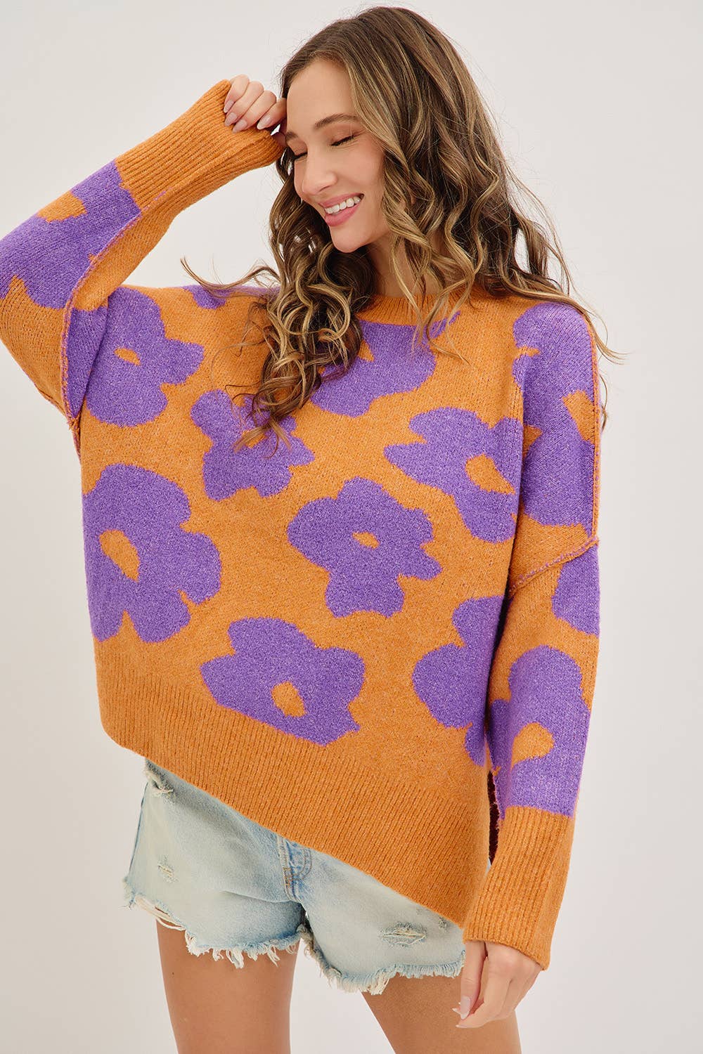 Sweet Lovely by Jen - Wholesale Knit Sweater - Women's - FLORAL LOOSE FIT SWEATER KNIT38