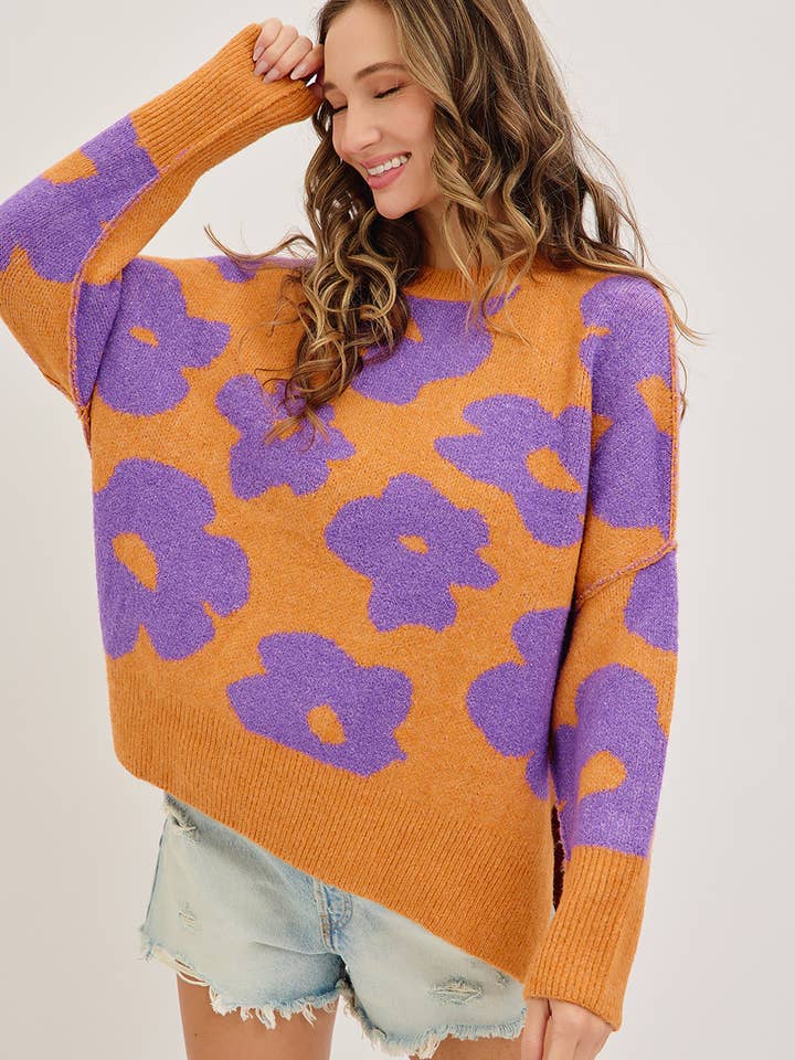 Sweet Lovely by Jen - Wholesale Knit Sweater - Women's - FLORAL LOOSE FIT SWEATER KNIT38