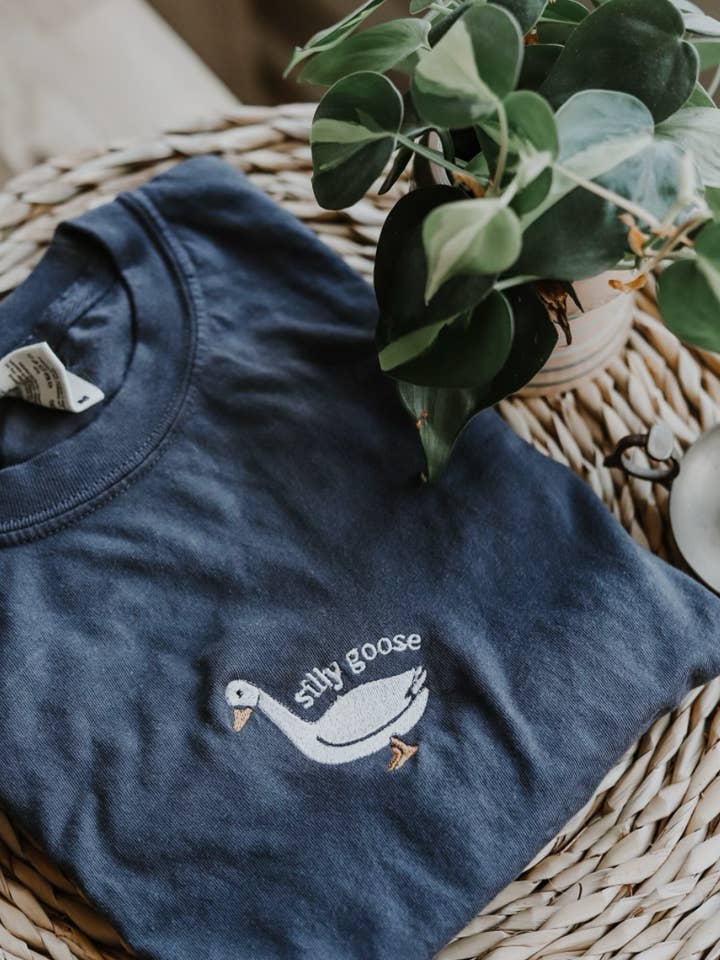 silly goose embroidered tee for wholesale by Rooted Grace Co