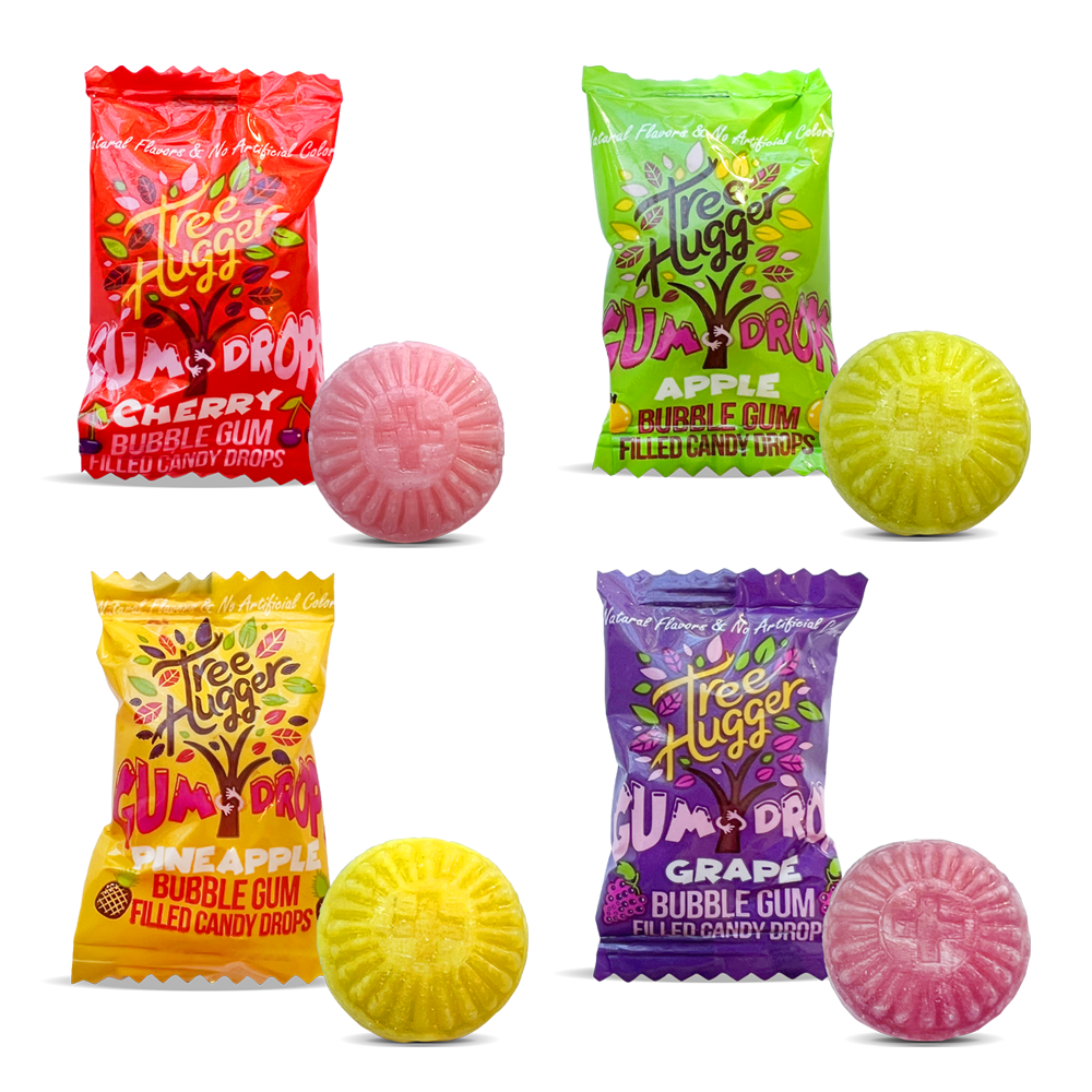 Tree Hugger Gum and Bubble Gum Filled Candy - Wholesale Chewing Gum - Tree Hugger Bubble Gum Filled Candy Drops 25 CT BAG4