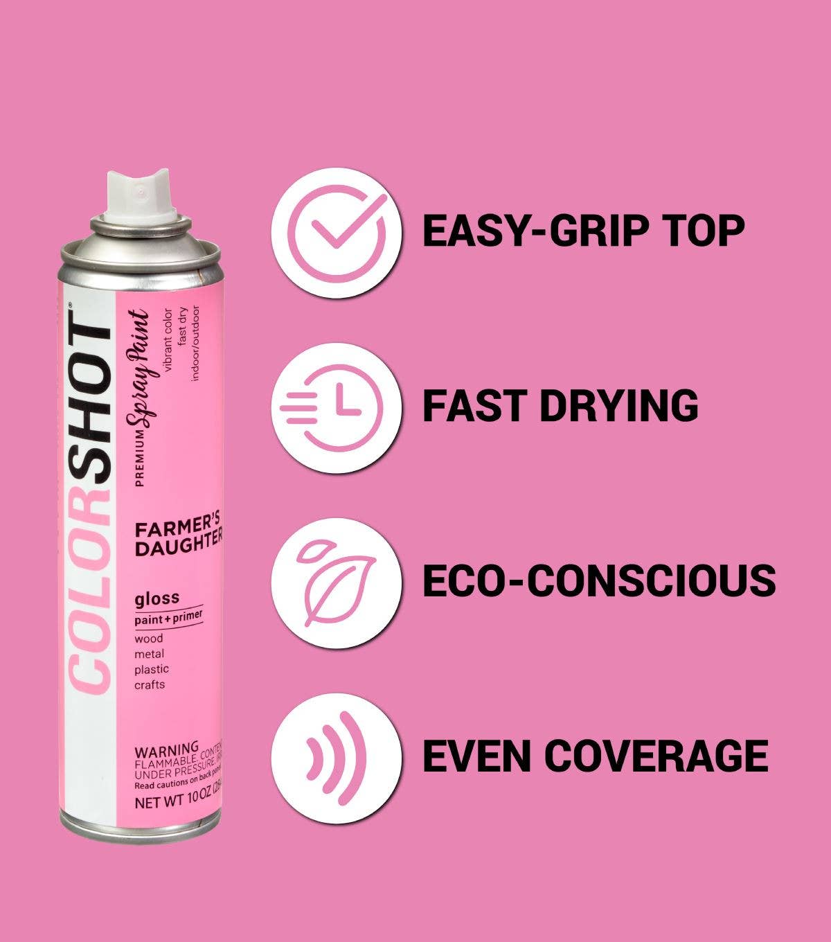 Ilovetocreate - Wholesale Paint Set - COLORSHOT Gloss Spray Paint Farmers Daughter (Pink) 10 oz.2